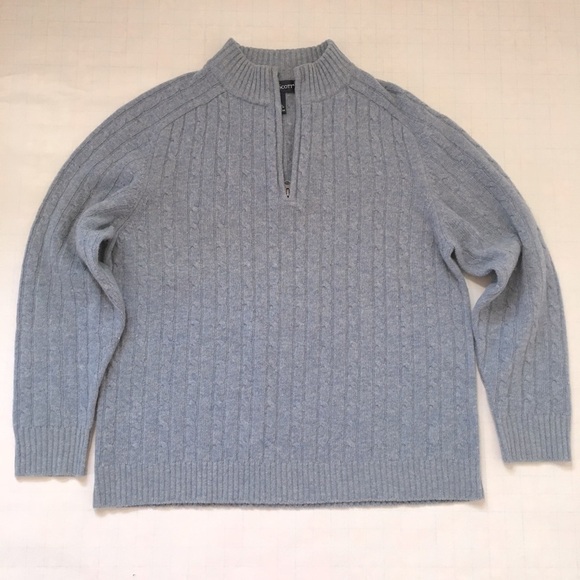 Garret Scott Pure Lambswool Cable Knit 1/4 Zip Up High Neck Light Blue Sweater L - Picture 13 of 14